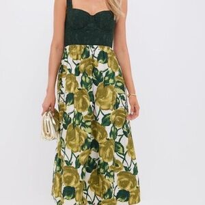 Tuckernuck Green and Gold Floral Midi Dress